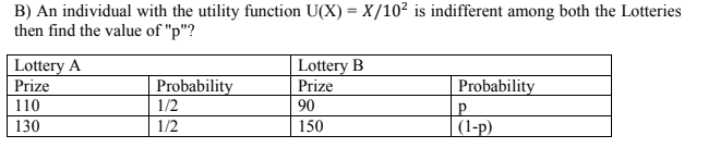  B) An individual with the utility function U(X) = X/102 is