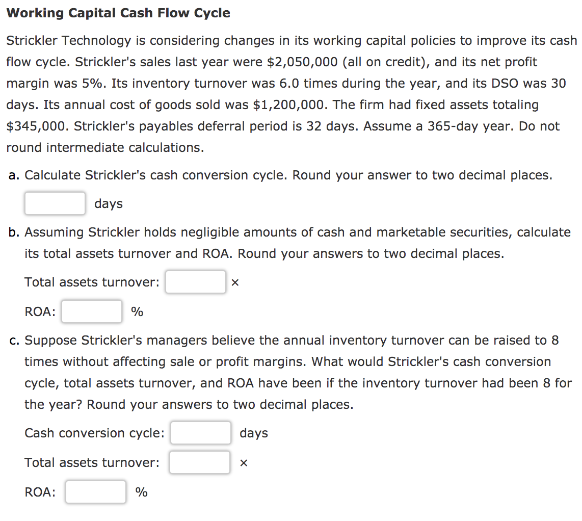 Working Capital Cash Flow Cycle Strickler Technology is considering changes in