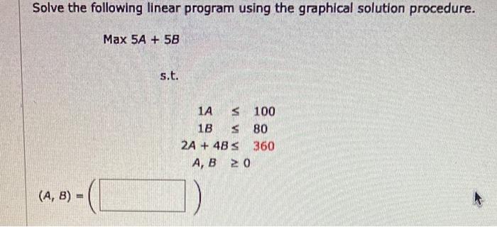  Solve the following linear program using the graphical solution procedure. Max