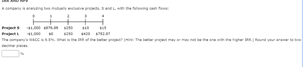  LRK AND NPV A company is analyzing two mutually exclusive projects,
