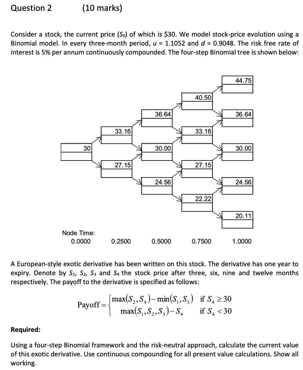  Question 2 (10 marks) Consider a stock, the current price (Sc)