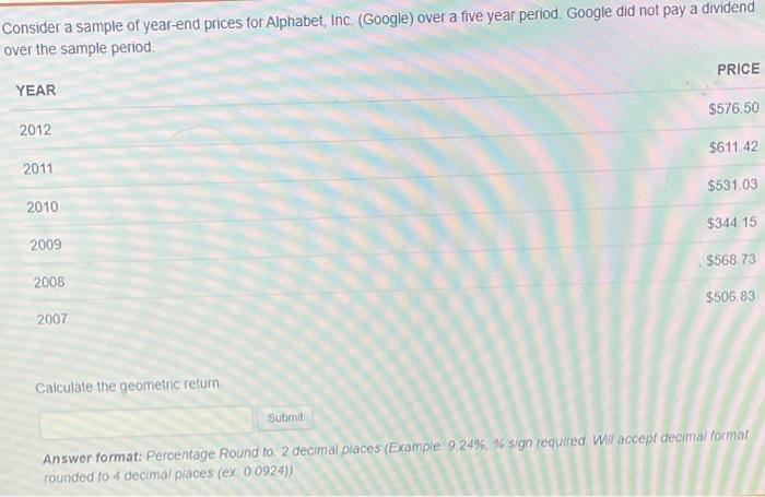 (Google) over a five year period Google did not pay a dividend