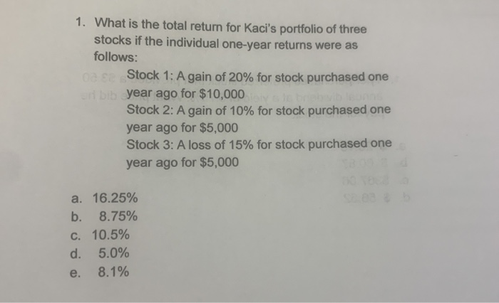  no excel 1. What is the total return for Kaci's portfolio