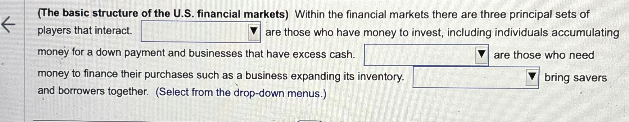  (The basic structure of the U.S. financial markets) Within the financial