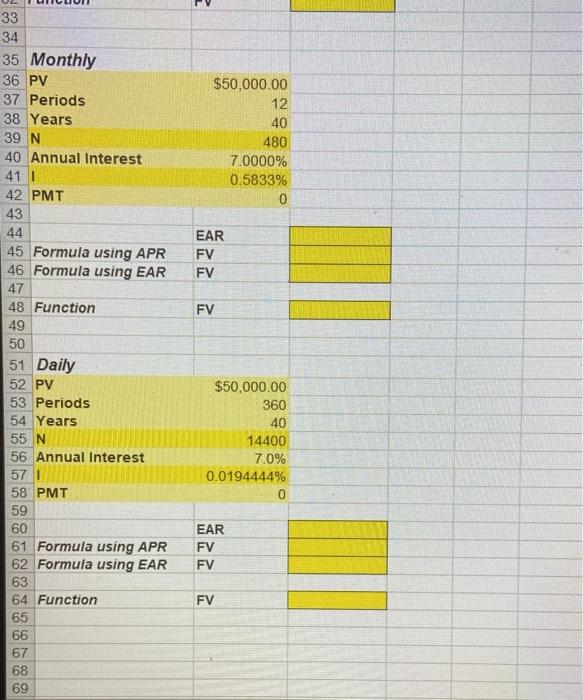B 1 Future Value (more frequent compounding) 2 Annually 3 PV $50,000