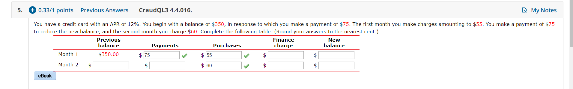  5. + 0.33/1 points Previous Answers CraudQL3 4.4.016. My Notes You