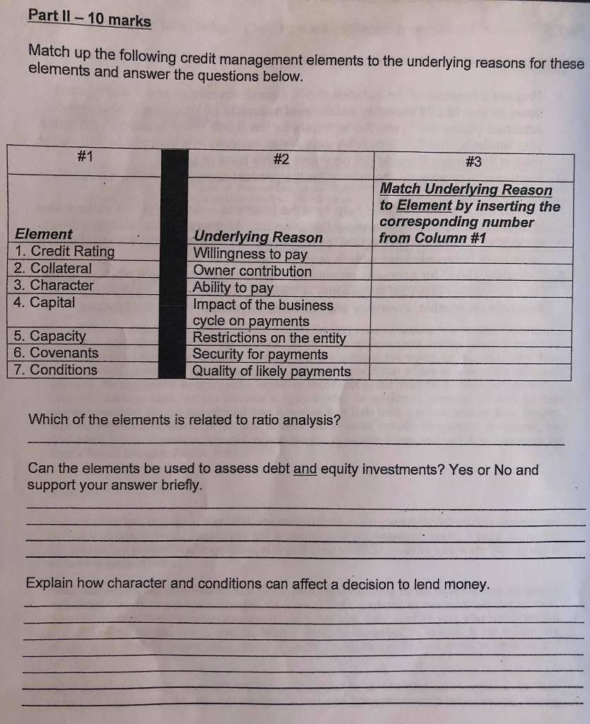  Part II 10 marks Match elements and answer the questions below.