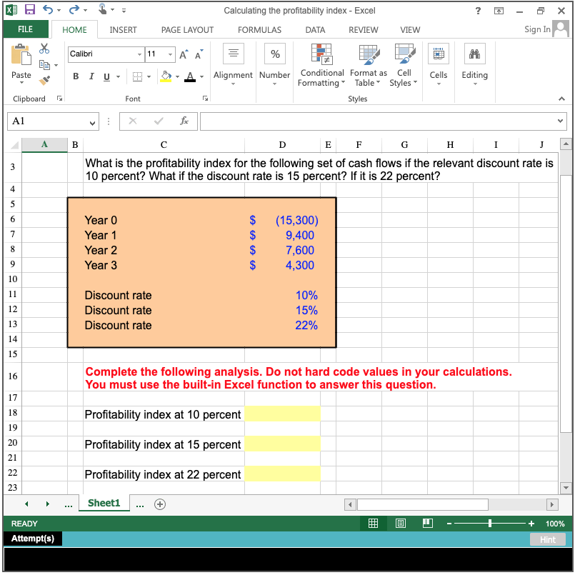  XDA Calculating the profitability index - Excel ? ? a -