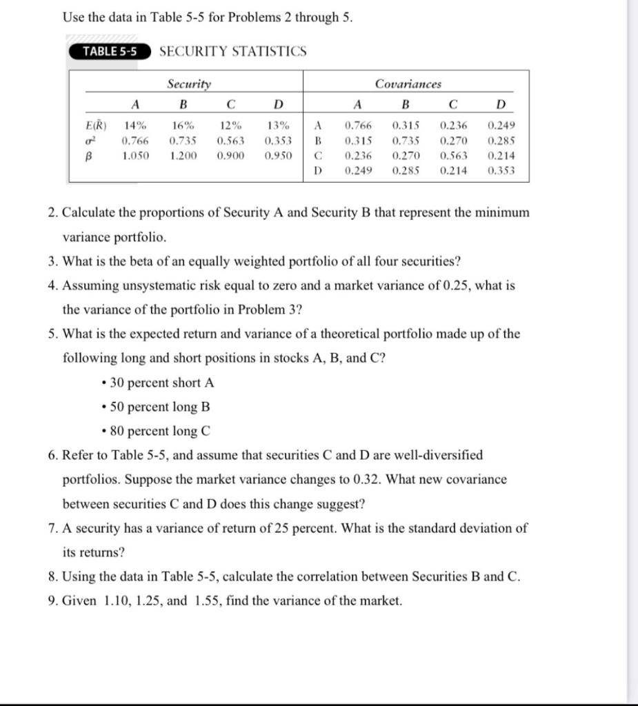  Use the data in Table 5-5 for Problems 2 through 5.