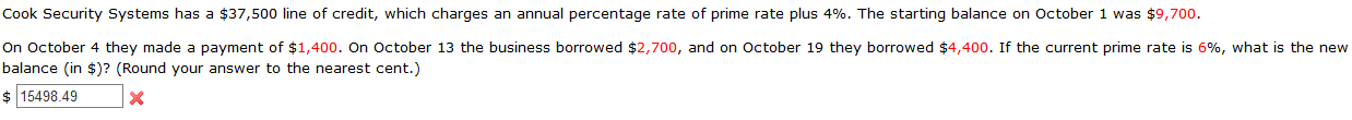 Answer listed is NOT correct. Cook Security Systems has a $37,500 line