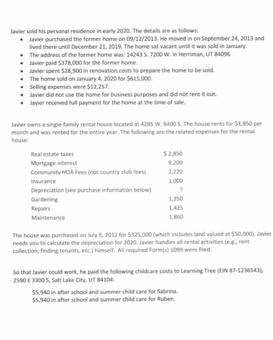 are the form needed for this assignment? Thank you. Other information:Javier wants