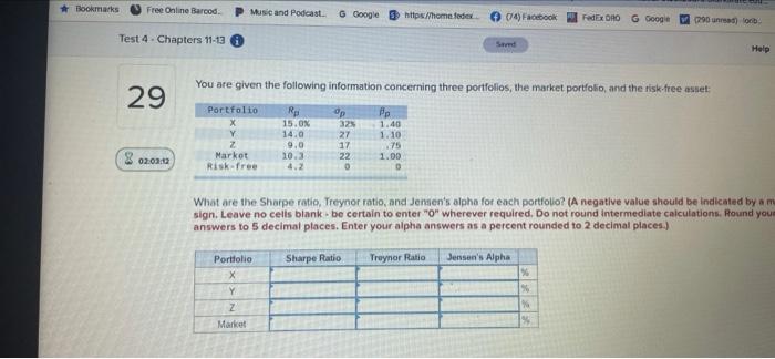 given the following information concerning three portions, the market portfolio, the street