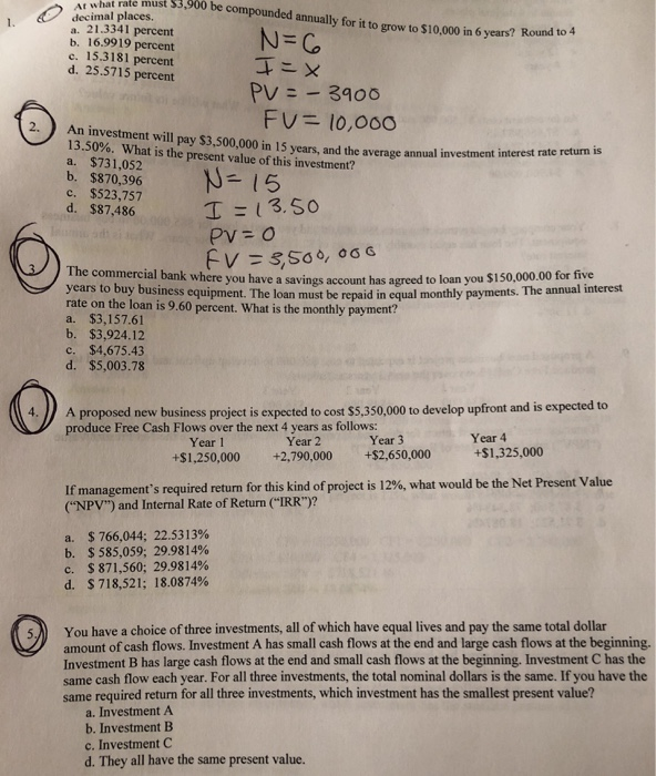  what rate must $3,900 be compounded annually for it to grow