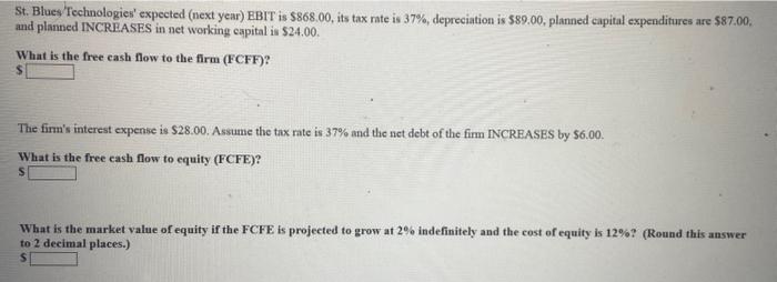  St. Blues 'Technologies' expected (next year) EBIT is $868.00, it tax