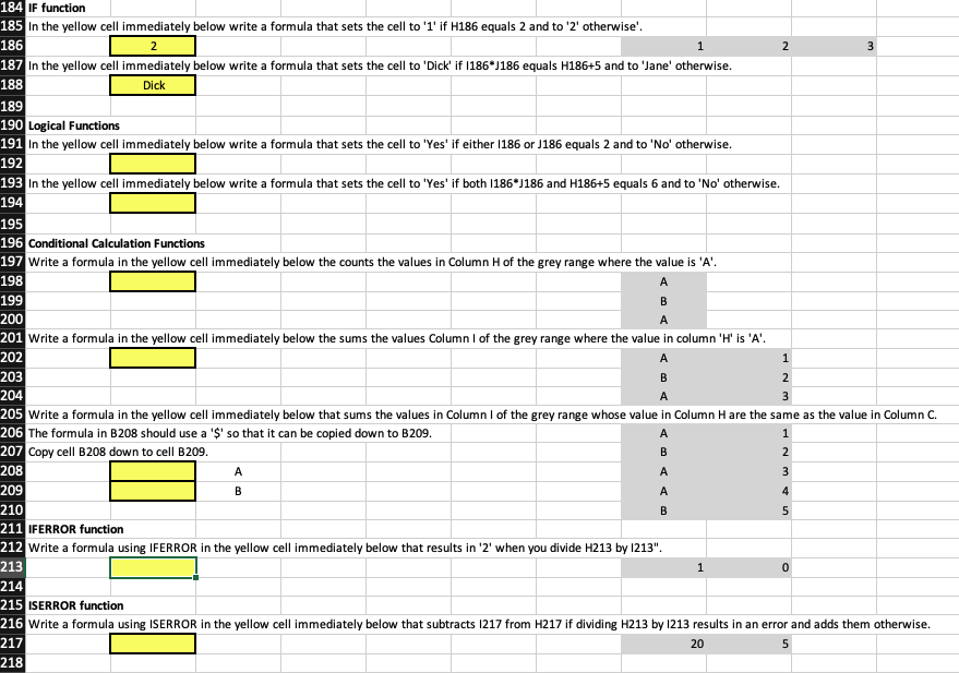 1 2 3 184 IF function 185 in the yellow cell