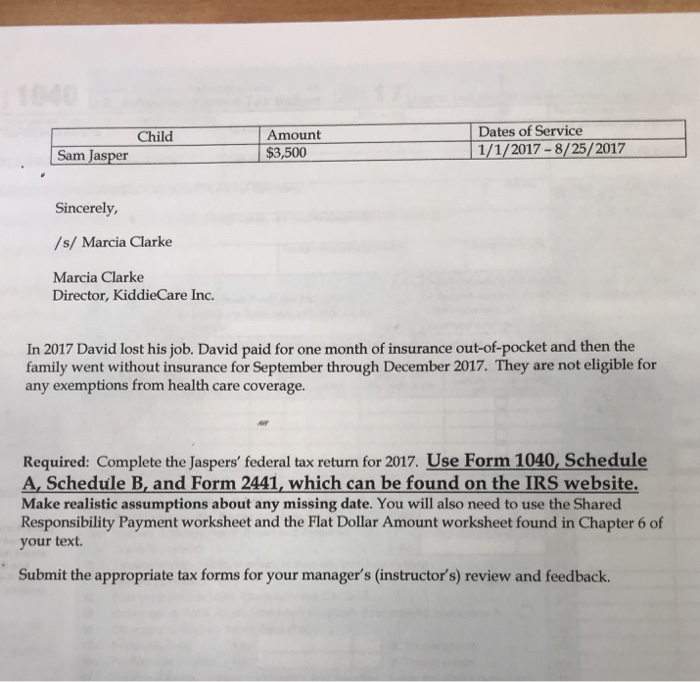 schedule A and B and also Form 2441 Week 3: Comprehensive Case