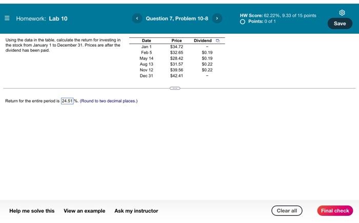  Homework: Lab 10 Question 7, Problem 10-8 HW Score: 62.22%, 0.33