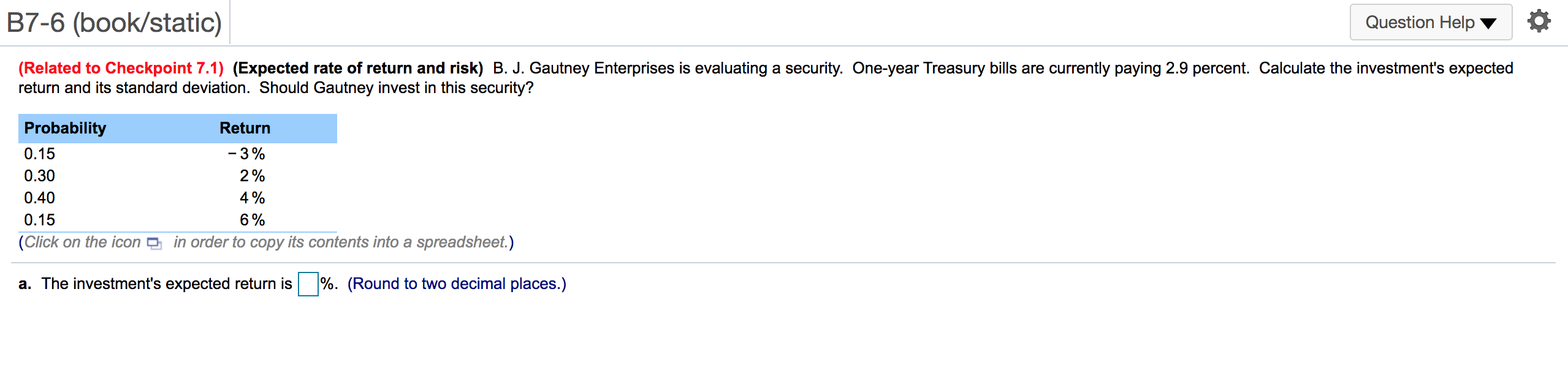  B7-6 (book/static) Question Help (Related to Checkpoint 7.1) (Expected rate of