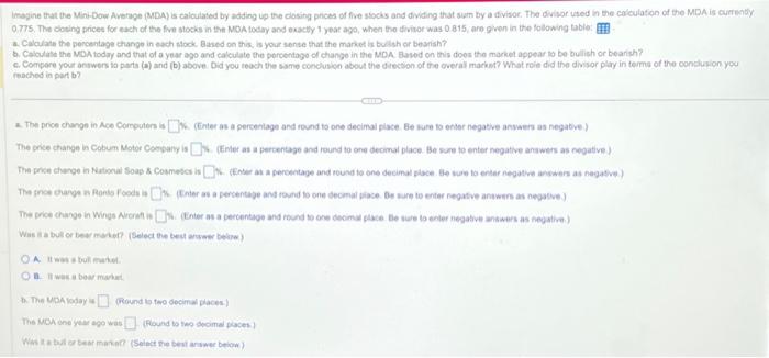  chapter 3 Imagine that the Mini-Dow, Average (MDA) is talculated ty