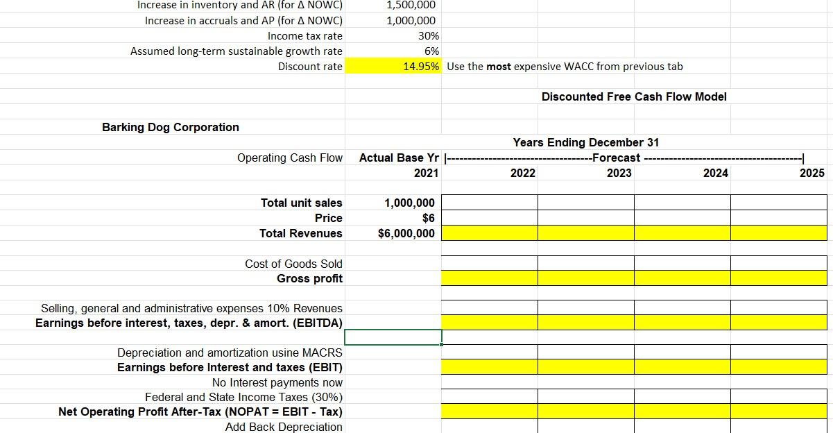 instructions: Use the forecasting variables to complete the discounted free cash flow