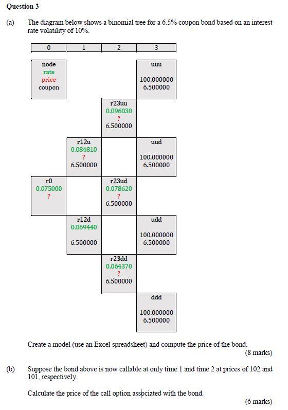 Question 3 (a) The diagram below shows a binomial tree for