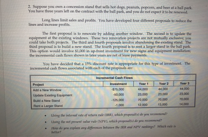 answer and explain 2. Suppose you own a concession stand that sells