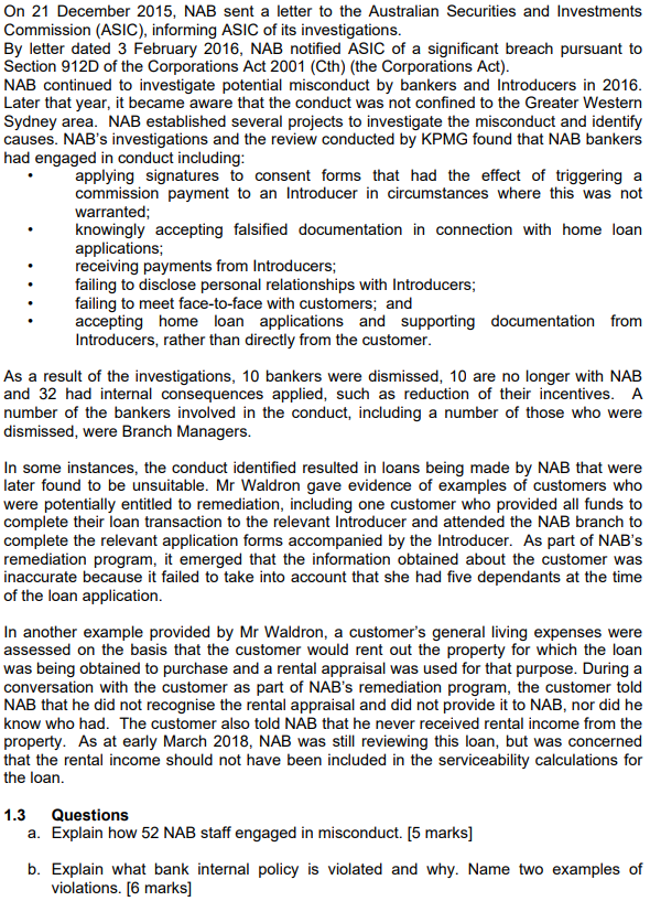 acknowledged that between 2013 and 2016, NAB bankers in the Greater Western