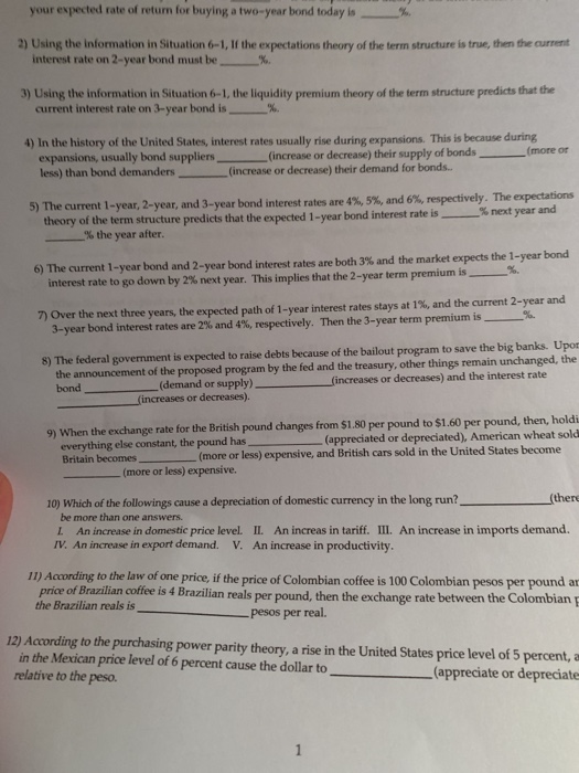  Situation 6-1: Over the next three years, the expected path of