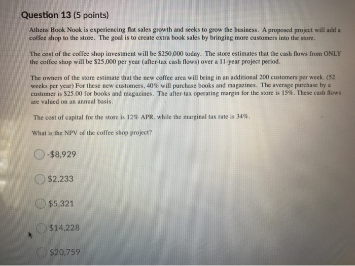  Question 13 (5 points) Athens Book Nook is experiencing flat sales