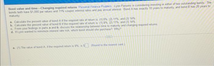  Bond value and time Changing required returns Personal Finance Problem Lynn