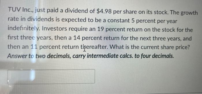 value of the company's stock? Answer to two decimals. Carry intermediate calculations