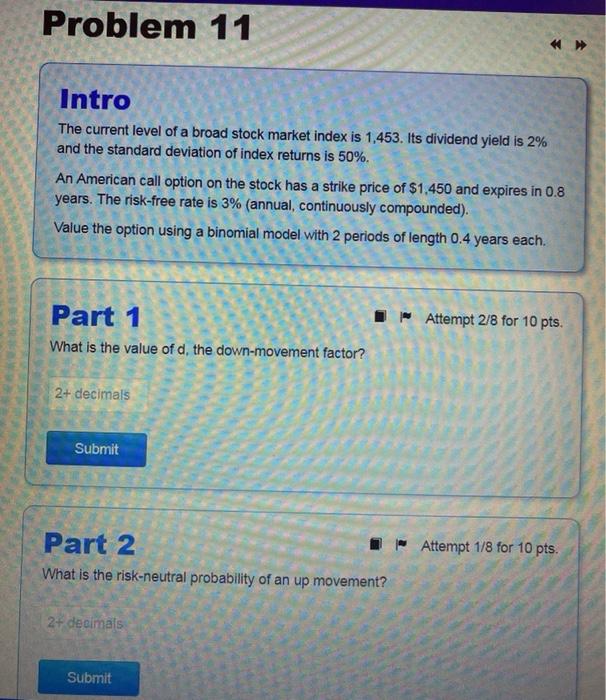  Problem 11 Intro The current level of a broad stock market