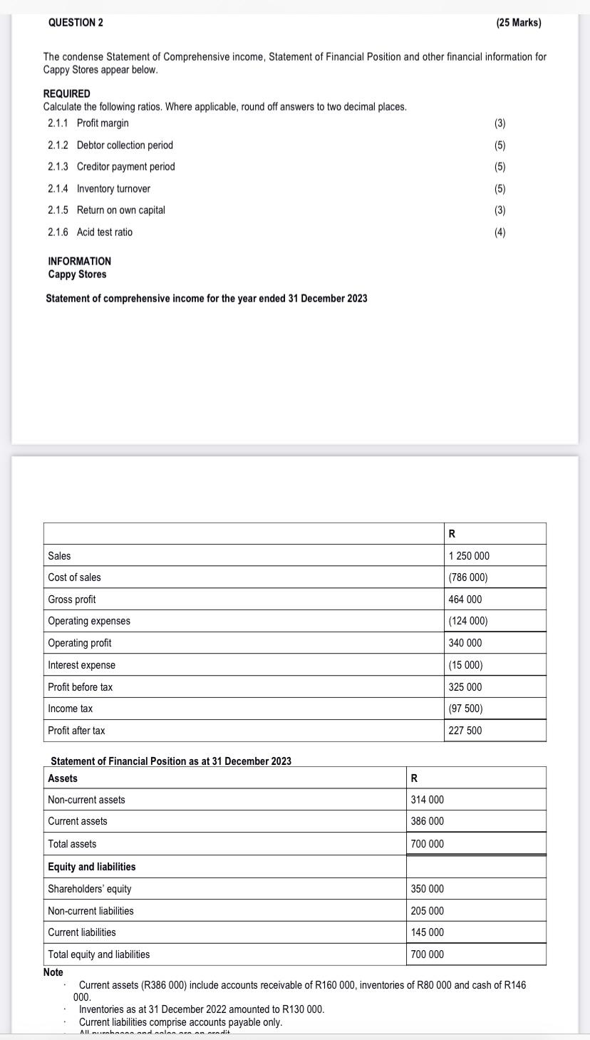 please answer question 2 fully The condense Statement of Comprehensive income, Statement