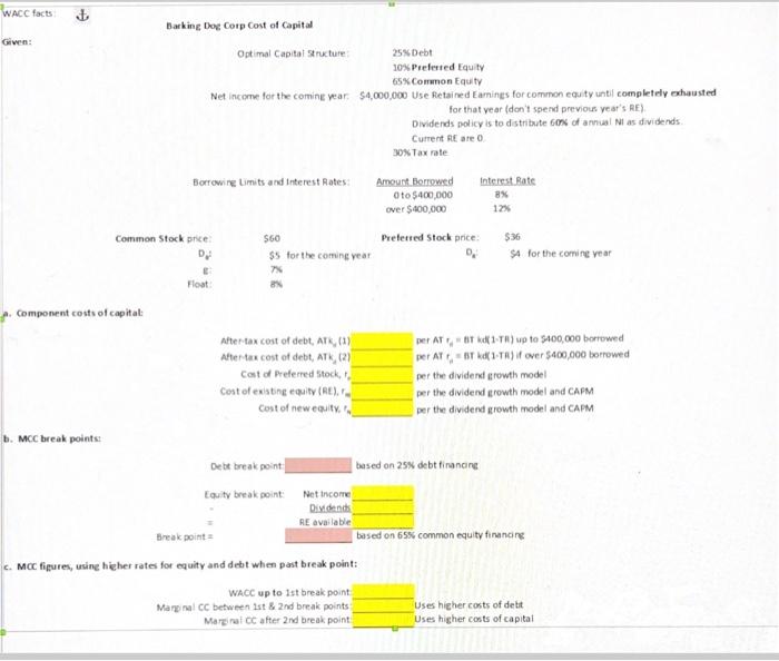  Use the forecasting variables below to complete the Weighted Average cost