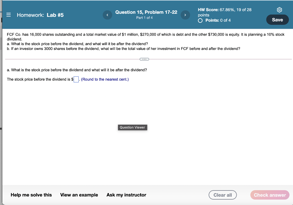  = Homework: Lab #5 Question 15, Problem 17-22 Part 1 of