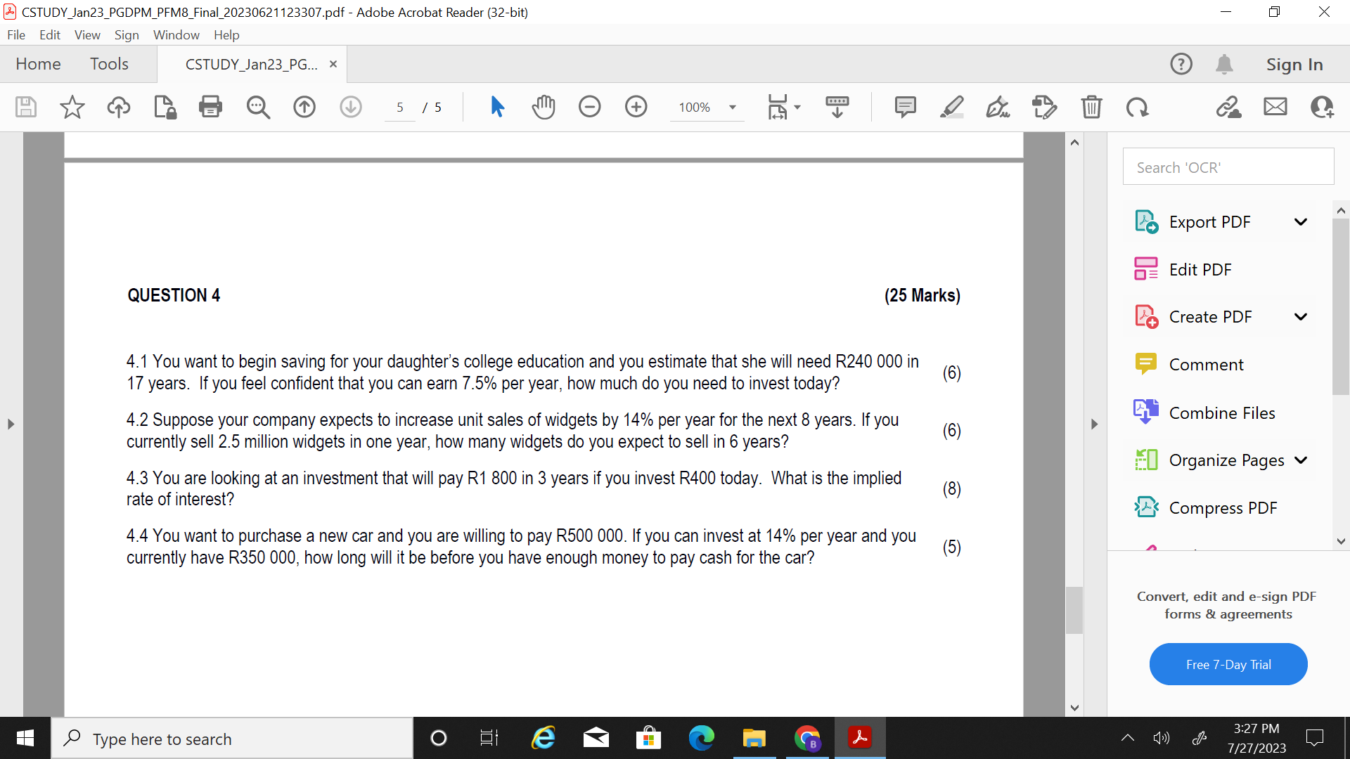 (D CSTUDY_Jan23_PGDPM_PFM8_Final_20230621123307.pdf - Adobe Acrobat Reader (32-bit) File Edit View Sign