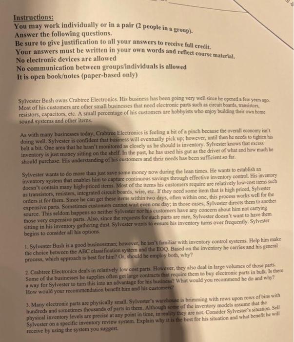  Instructions: You may work individually or in a pair (2 people