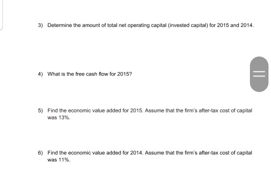 is complete Use the company's financial data to answer the questions, 2015