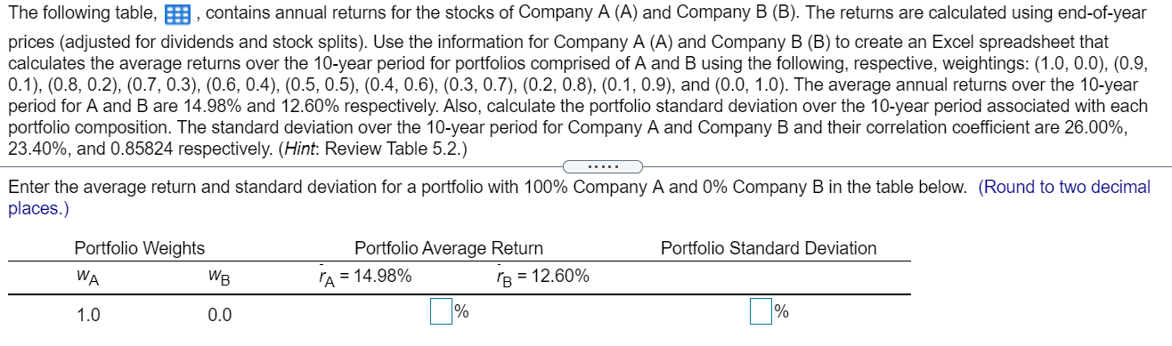  Year A Returns B Returns 2005 -3.9% 16.1% 2006 1.3% -8.5%
