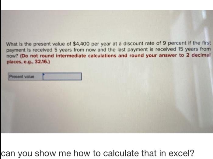 In excel with steps and formukas to put into each colums and