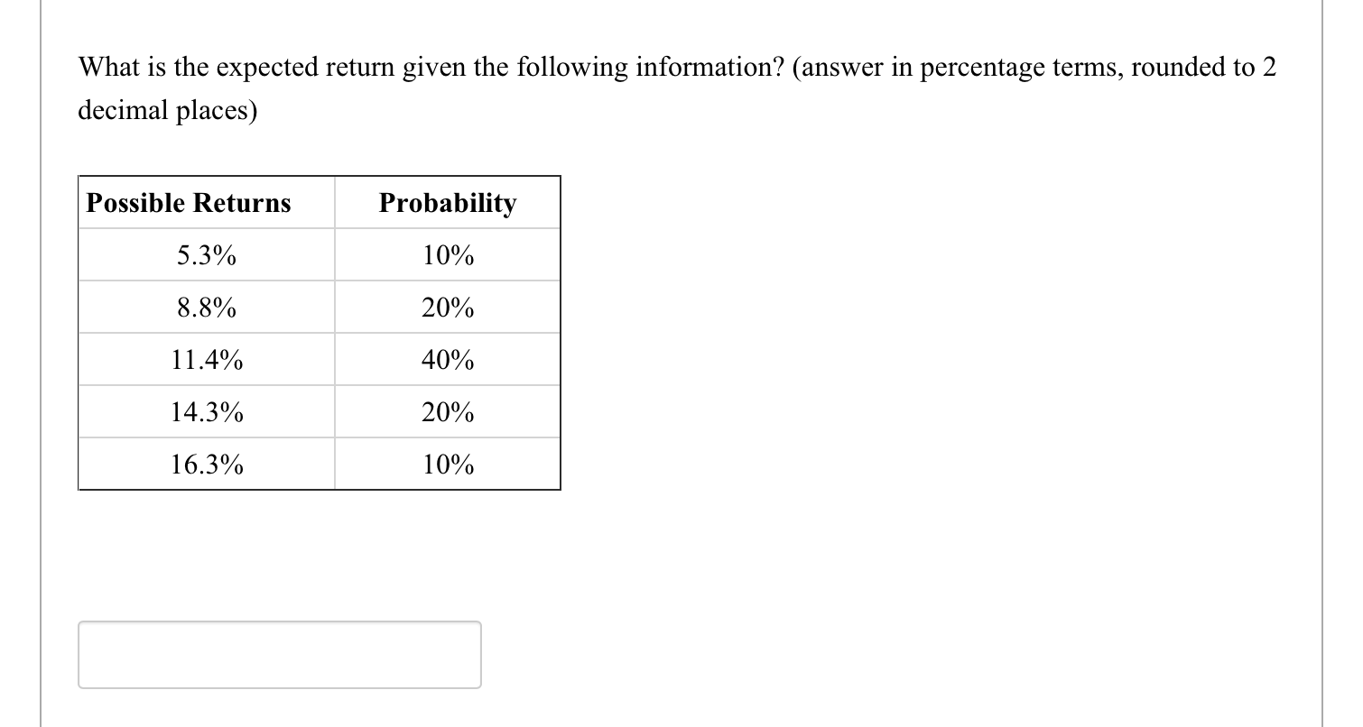 What is the expected return given the following information? (answer in