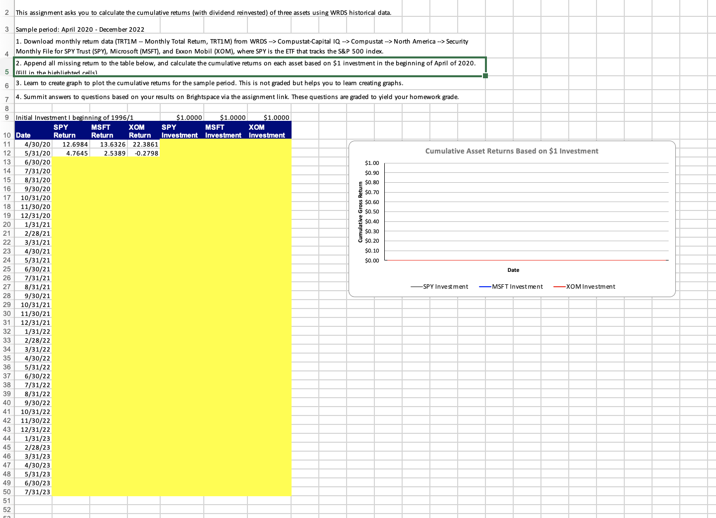 2 This assignment asks you to calculate the cumulative returns (with