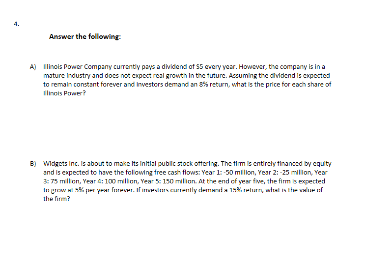 Answer the following: (Must show work) 4. Answer the following: A) Illinois