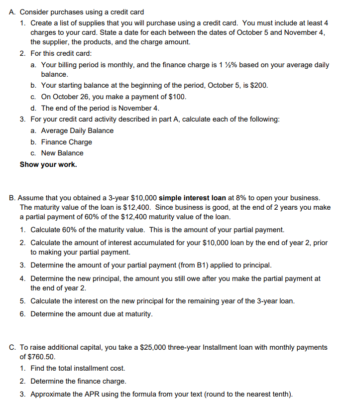  A. Consider purchases using a credit card 1. Create a list