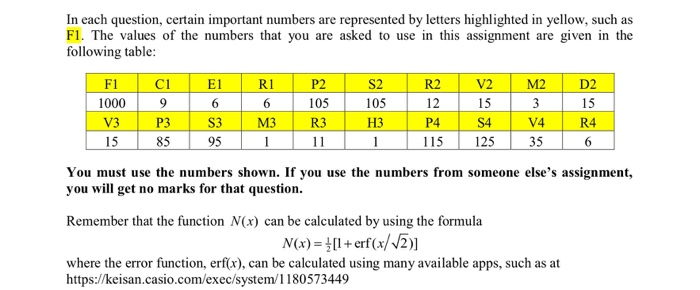  In each question, certain important numbers are represented by letters highlighted