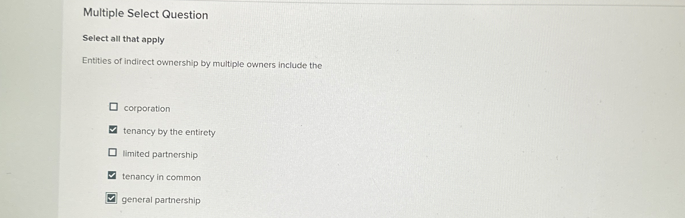  Multiple Select Question Select all that apply Entities of indirect ownership