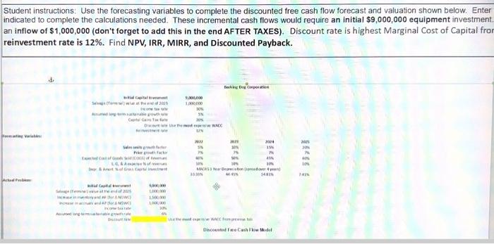  Student instructions: Use the forecasting variables to complete the discounted free