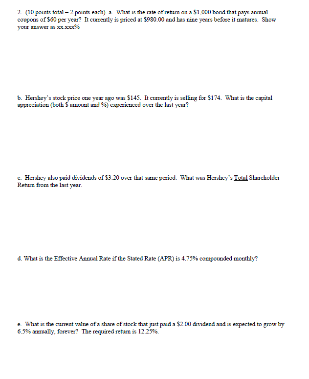  2. (10 points total 2 points each) a. What is the