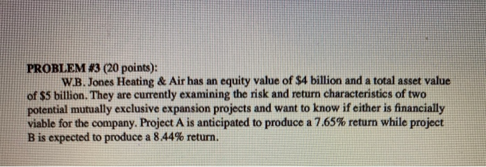  PROBLEM #3 (20 points): W.B. Jones Heating & Air has an