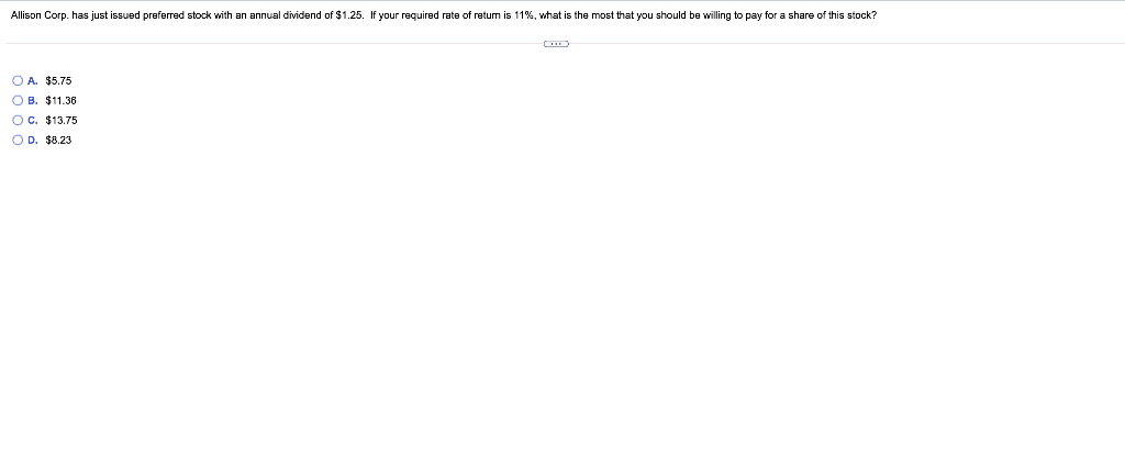 answer correctly please Allison Corp. has just issued preferred stock with an